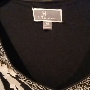 FINAL PRICE NWOT JM COLLECTION black/white/green 3/4 sleeve v-neck blouse Med